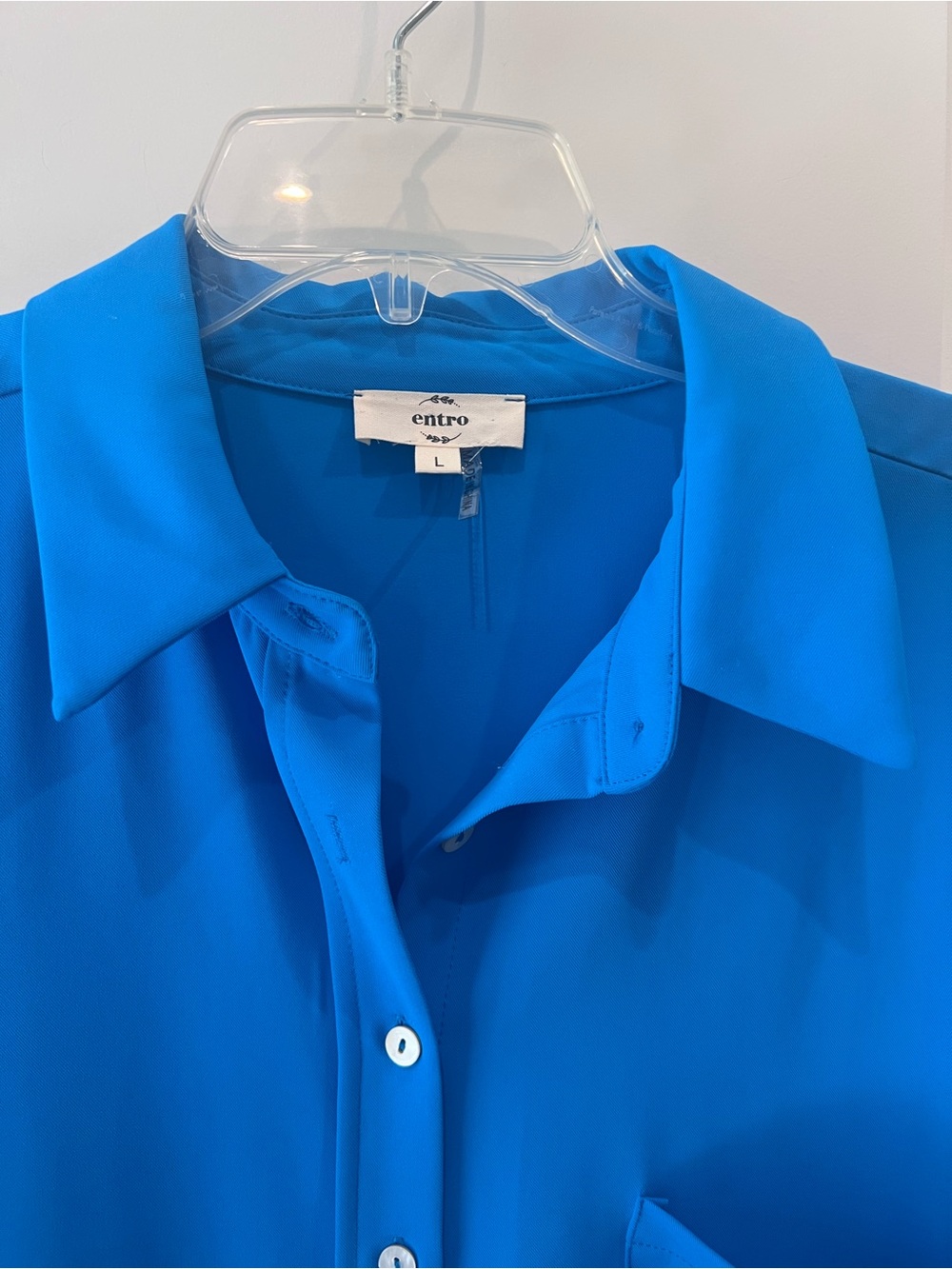Entro Bright Blue Button Up Dress Tunic Size Large - Picture 2 of 16